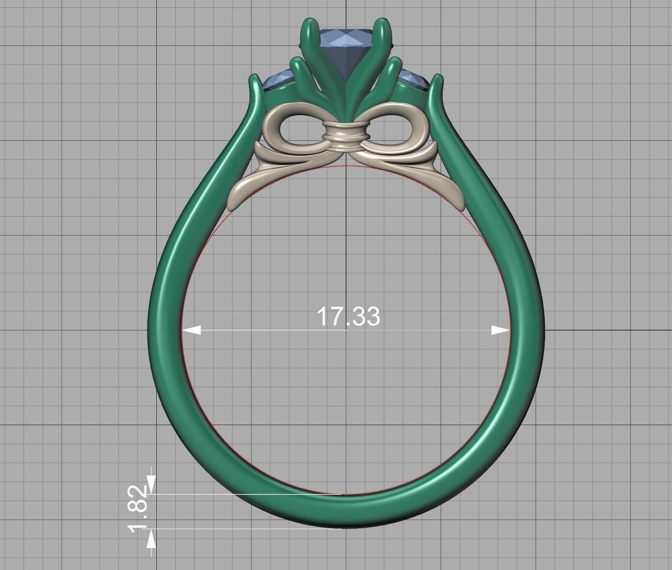 Three Stone Engagement Ring Under Bow Unique Promise Ring  3D print model_13