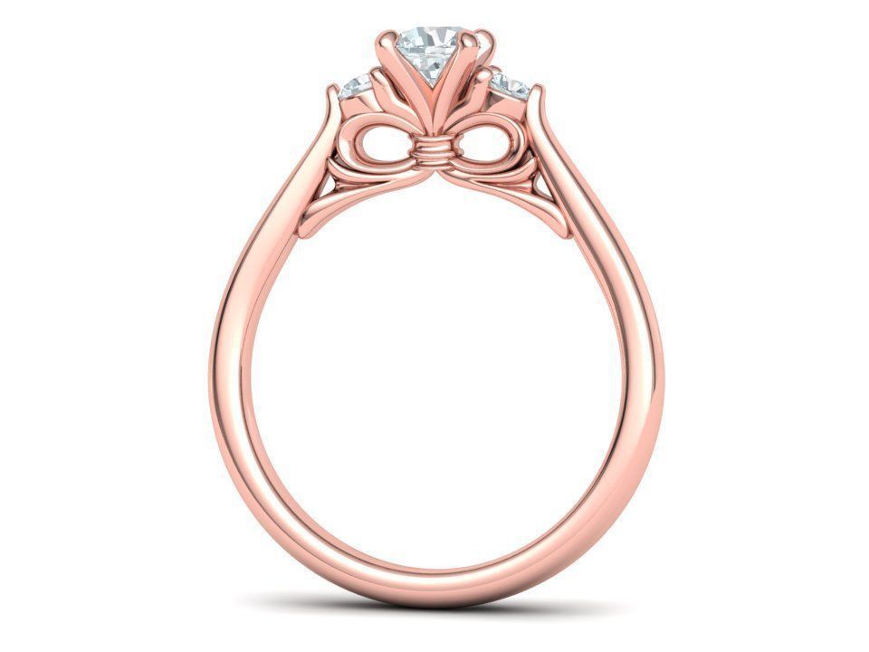 Three Stone Engagement Ring Under Bow Unique Promise Ring  3D print model_31