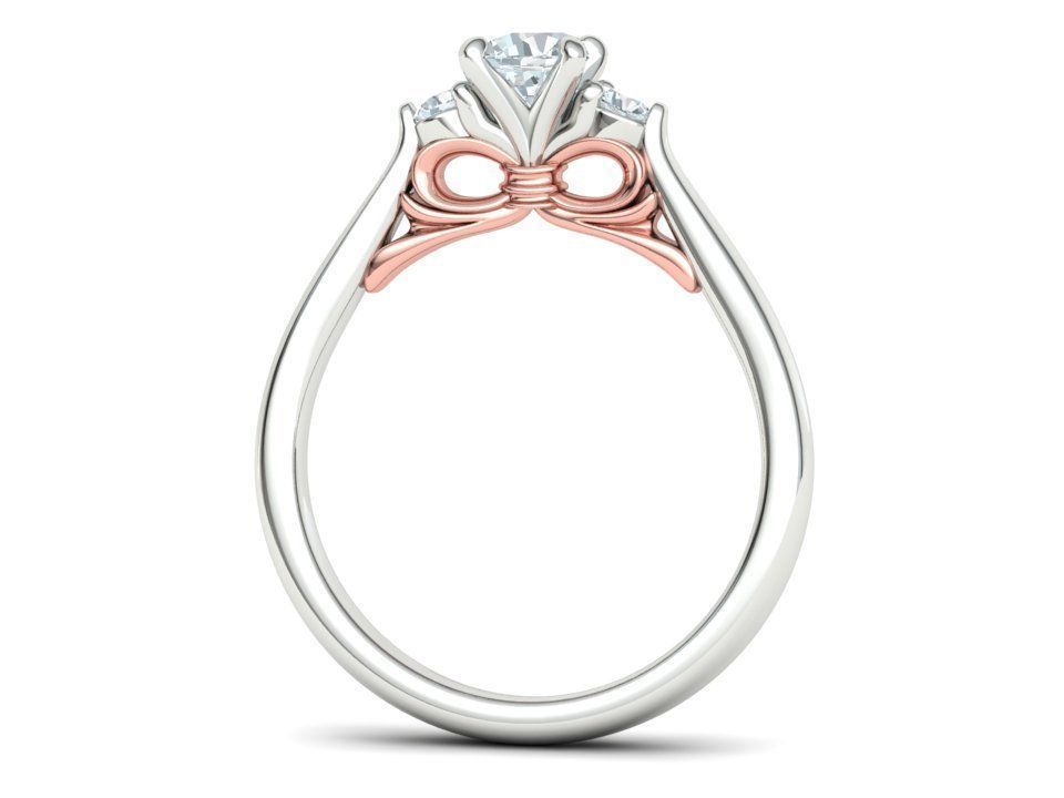 Three Stone Engagement Ring Under Bow Unique Promise Ring  3D print model_28