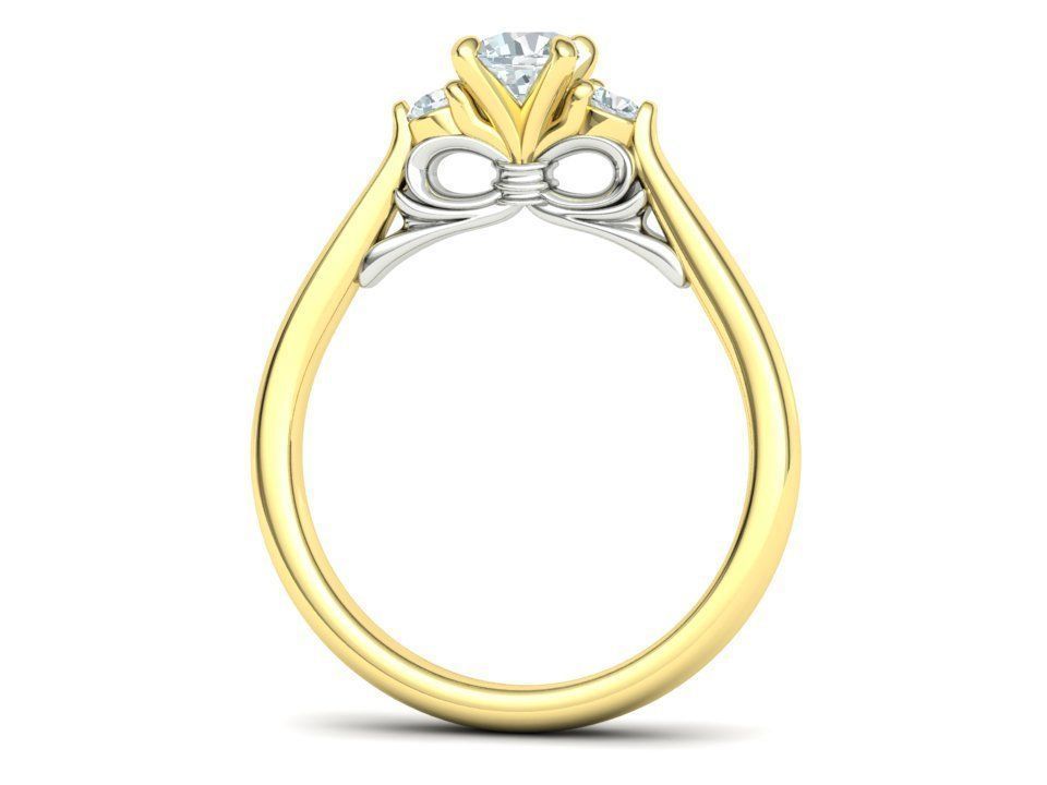 Three Stone Engagement Ring Under Bow Unique Promise Ring  3D print model_30