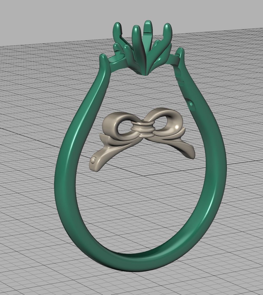 Three Stone Engagement Ring Under Bow Unique Promise Ring  3D print model_8