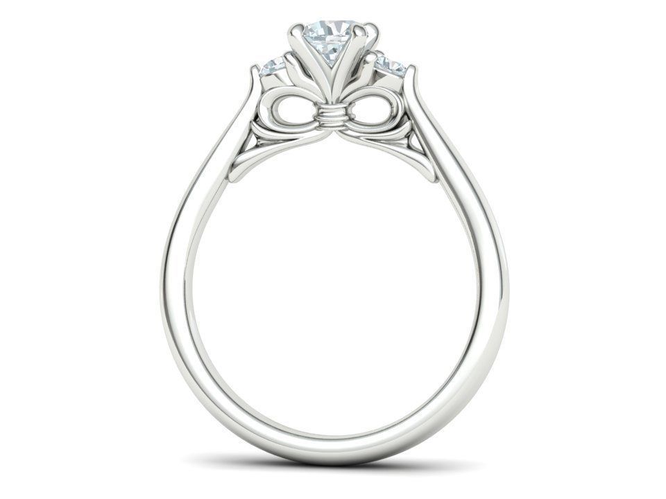 Three Stone Engagement Ring Under Bow Unique Promise Ring  3D print model_33