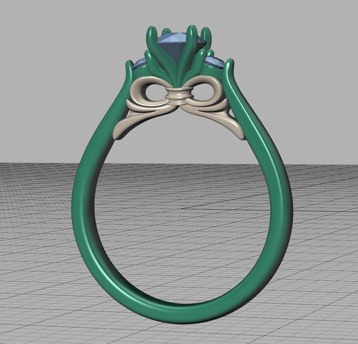 Three Stone Engagement Ring Under Bow Unique Promise Ring  3D print model_18