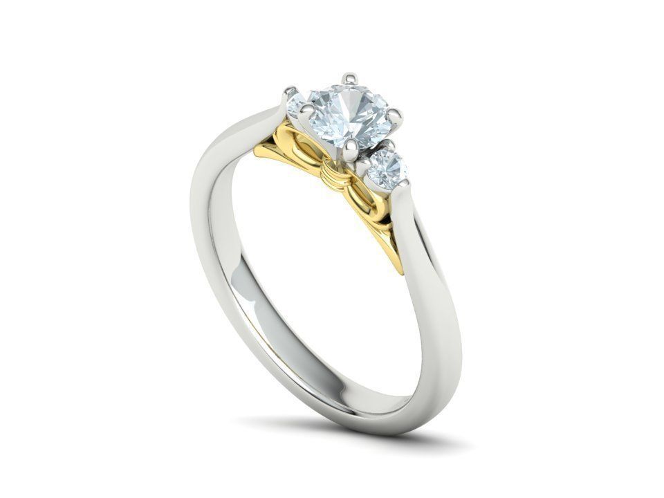 Three Stone Engagement Ring Under Bow Unique Promise Ring  3D print model_36