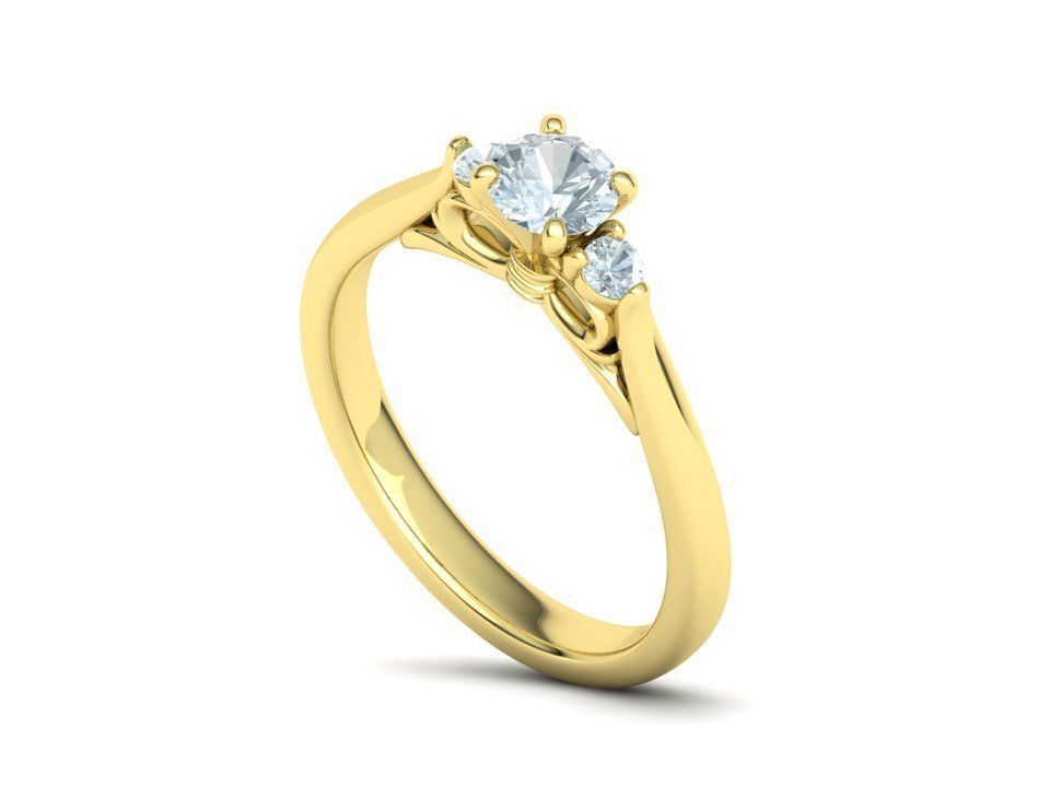 Three Stone Engagement Ring Under Bow Unique Promise Ring  3D print model_40