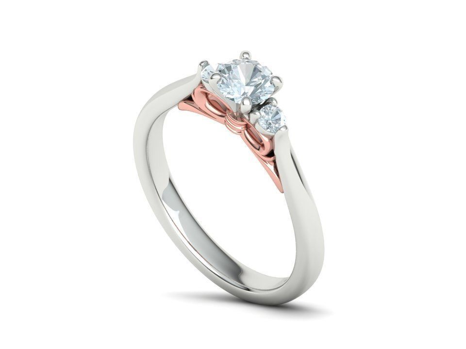 Three Stone Engagement Ring Under Bow Unique Promise Ring  3D print model_35