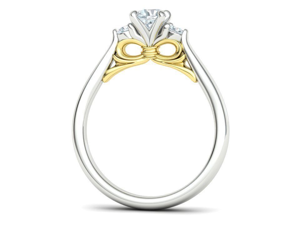 Three Stone Engagement Ring Under Bow Unique Promise Ring  3D print model_27