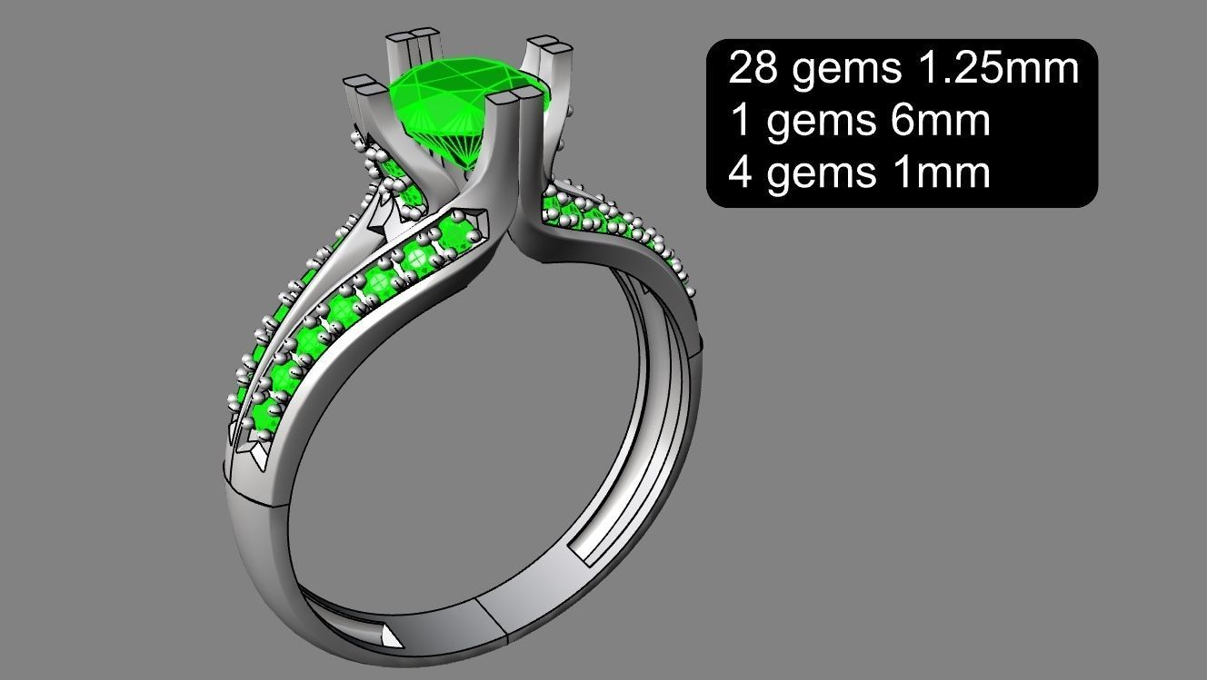 ring with chaton 3D print model_1