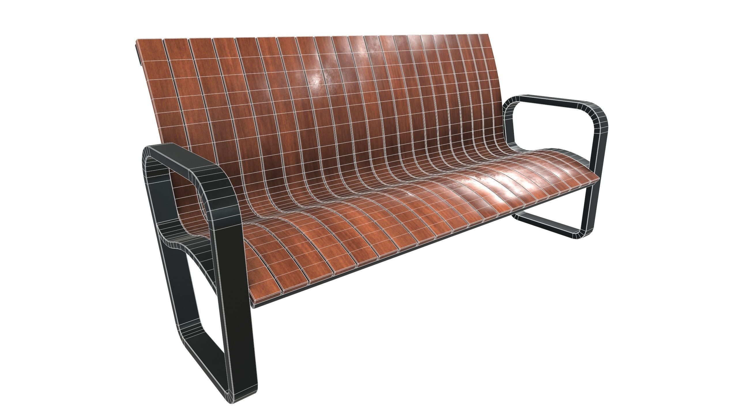 Modern Bench VR 3D Model Low-poly 3D model_5