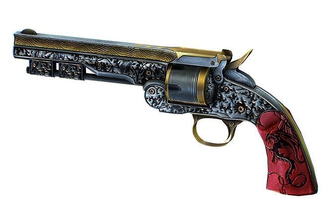 Multibarrel Short Barrel Revolver 04 Low-poly 3D model