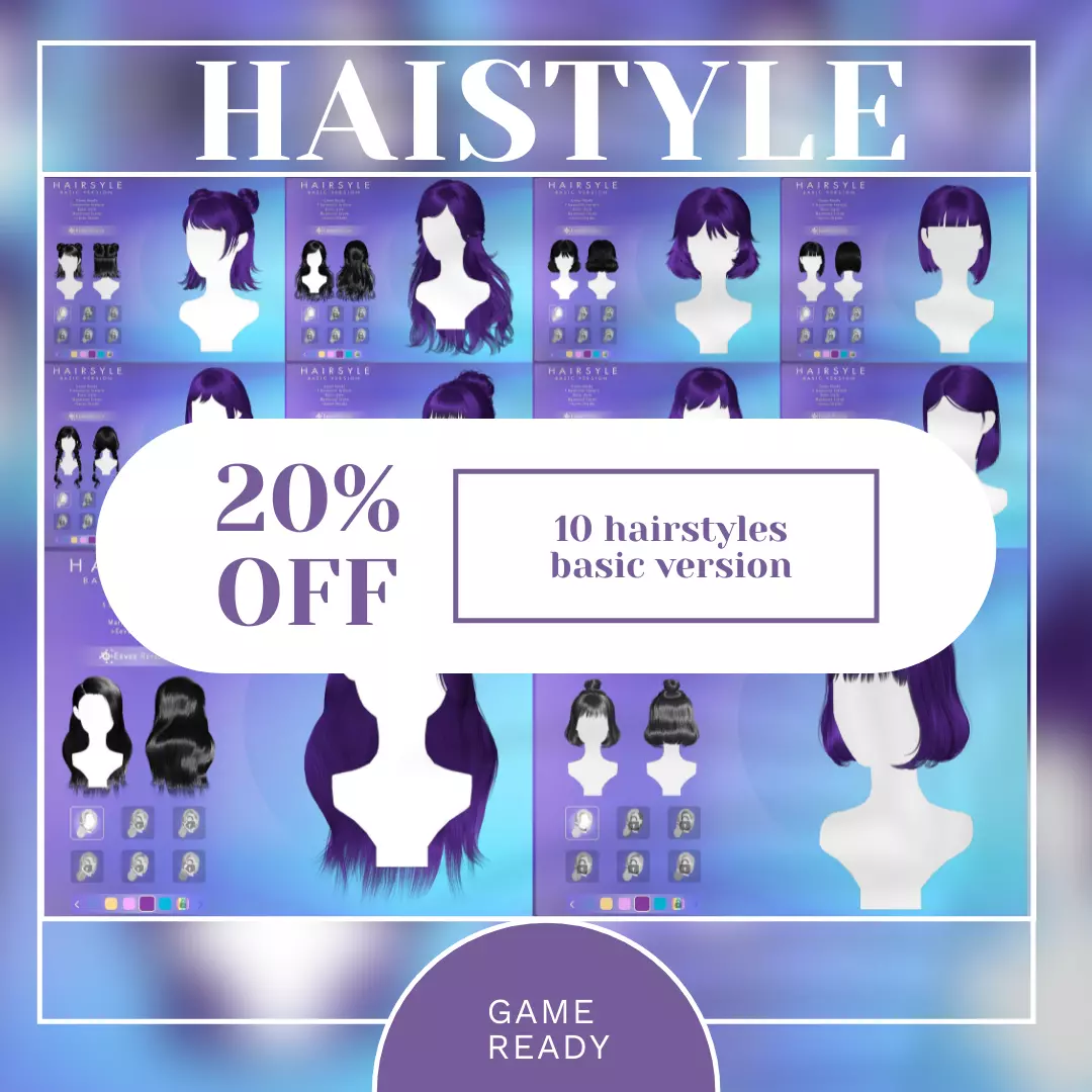 Game Hair - 10 stylized female hairstyles  3D Model Collection_0