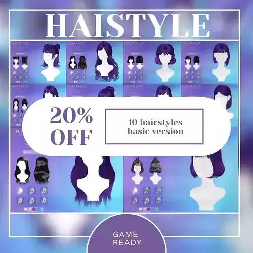 Game Hair - 10 stylized female hairstyles  3D Model Collection