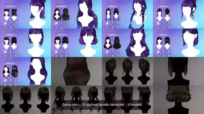 Game Hair - 10 stylized female hairstyles 