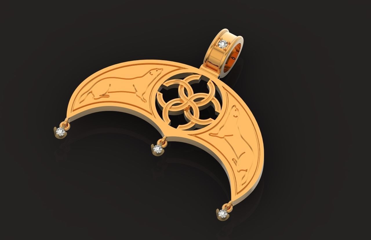 pendant amulet with marten ferret weasel and stones 599 3D print model_12