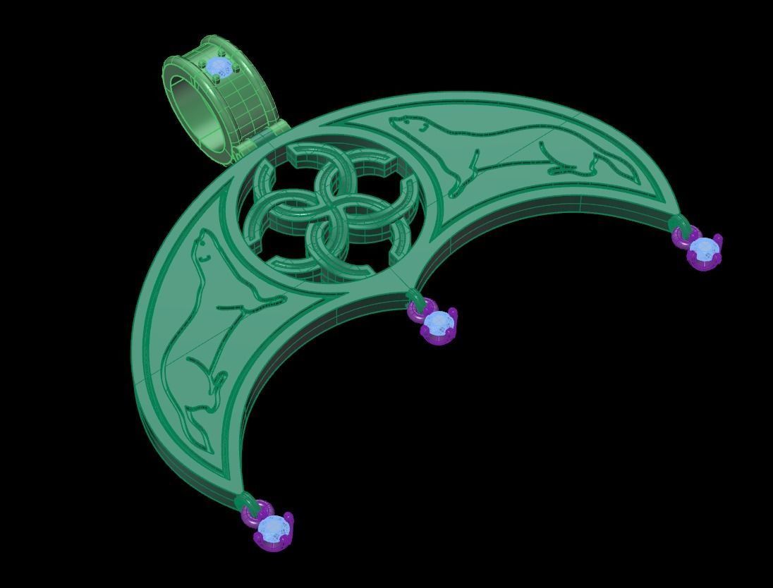 pendant amulet with marten ferret weasel and stones 599 3D print model_10