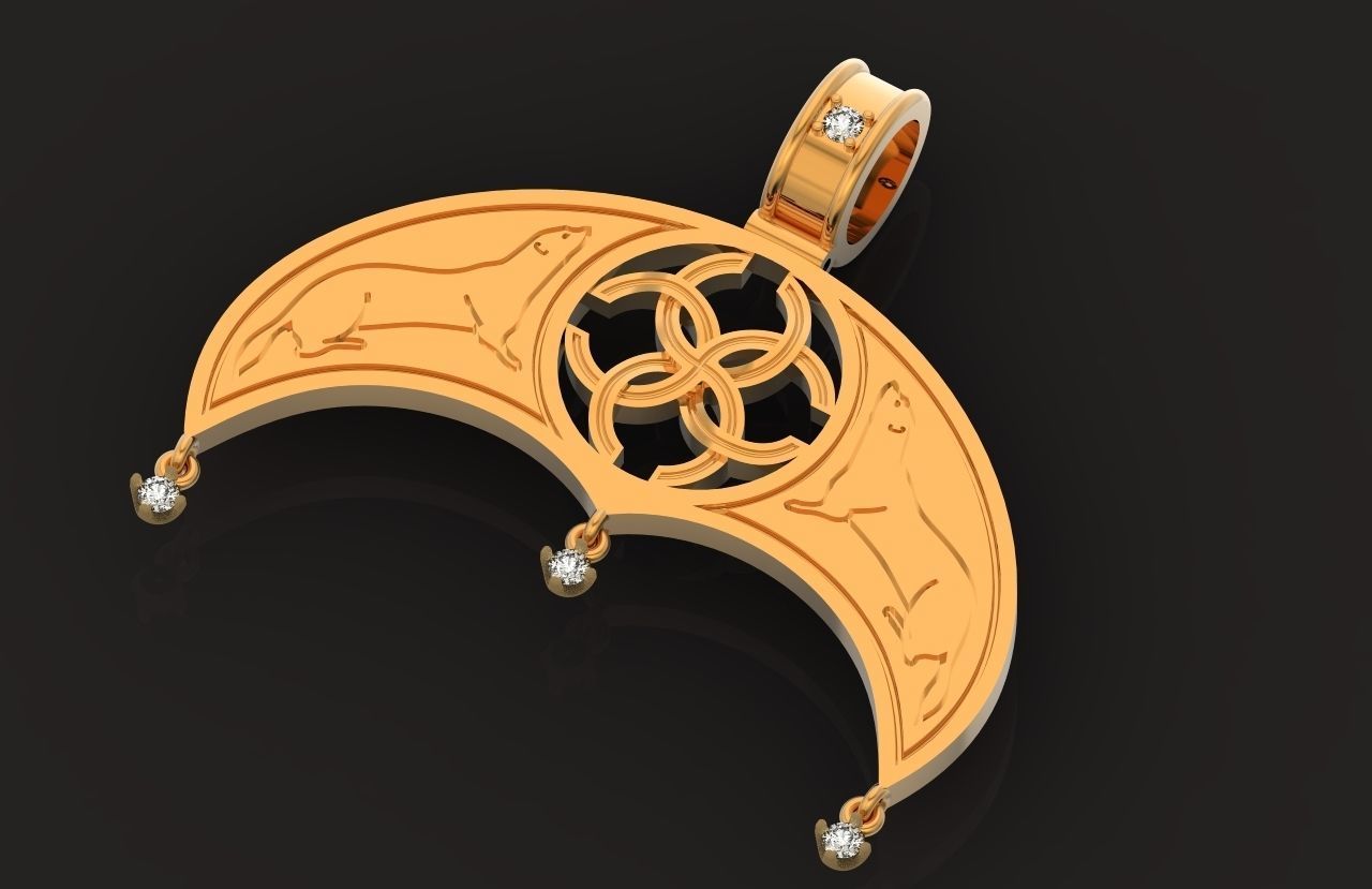 pendant amulet with marten ferret weasel and stones 599 3D print model_16