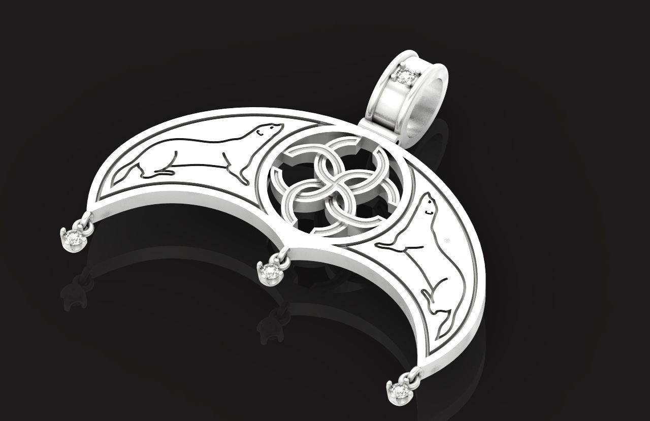 pendant amulet with marten ferret weasel and stones 599 3D print model_34