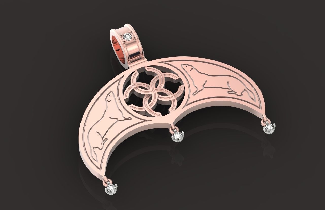 pendant amulet with marten ferret weasel and stones 599 3D print model_30