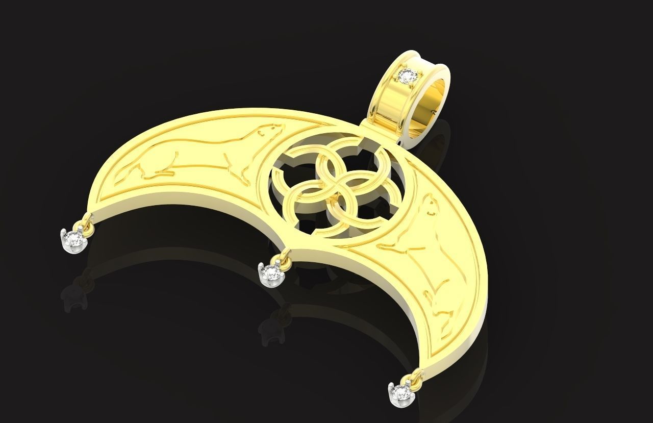 pendant amulet with marten ferret weasel and stones 599 3D print model_35