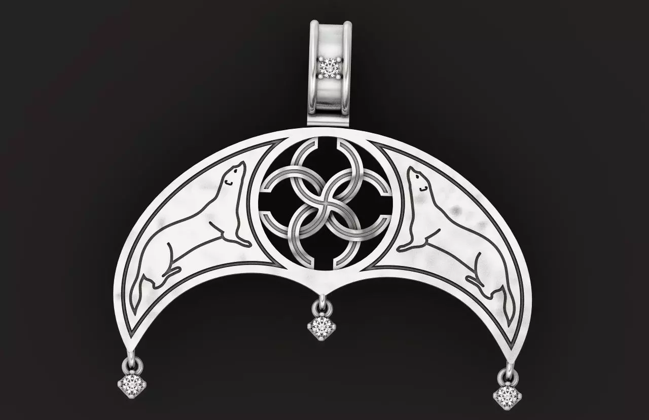 pendant amulet with marten ferret weasel and stones 599 3D print model_0