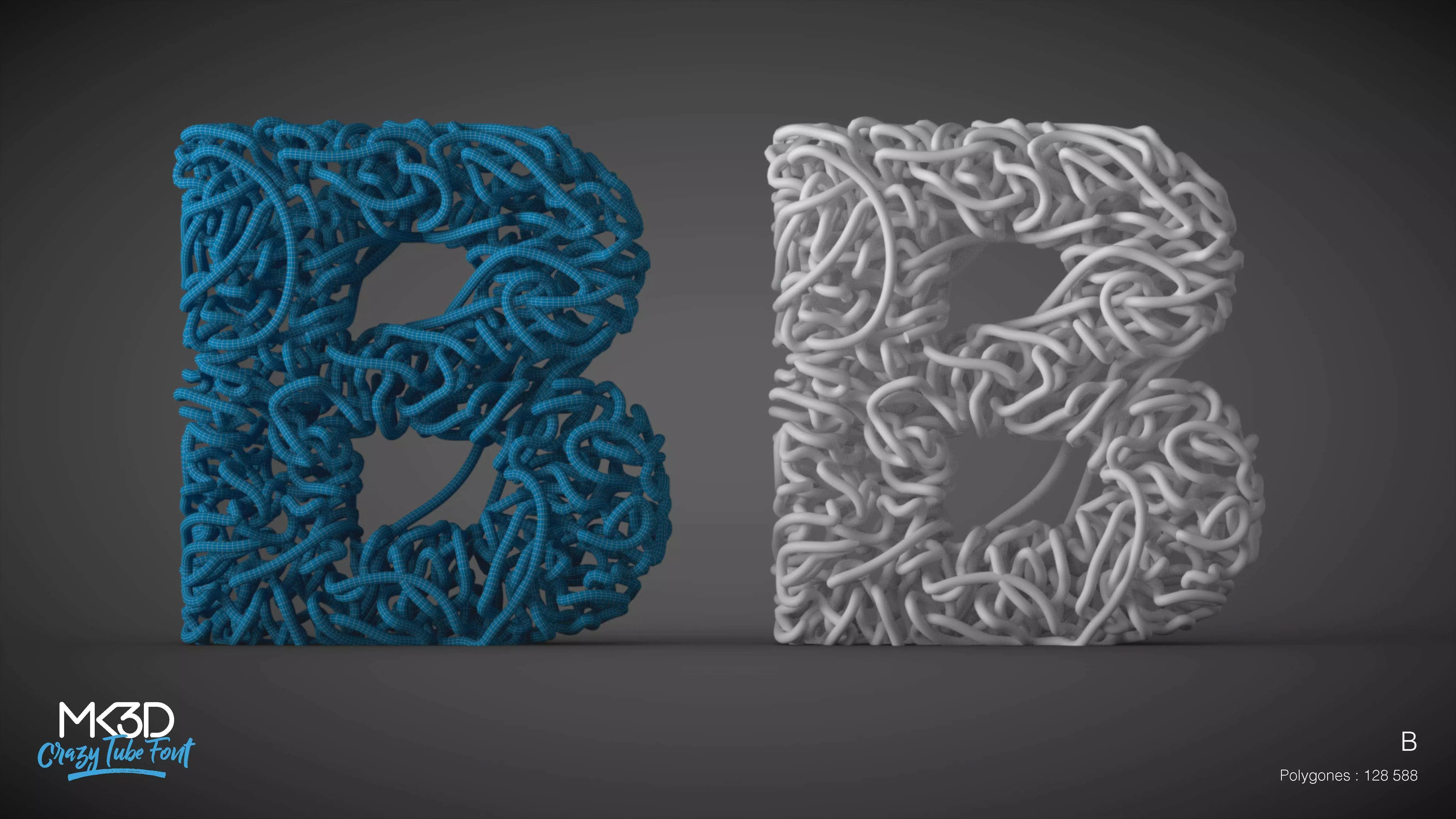 Crazy tube font - B 3D model_0