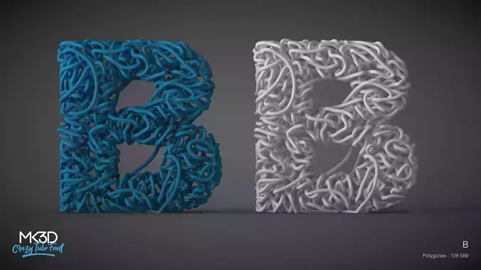 Crazy tube font - B 3D model