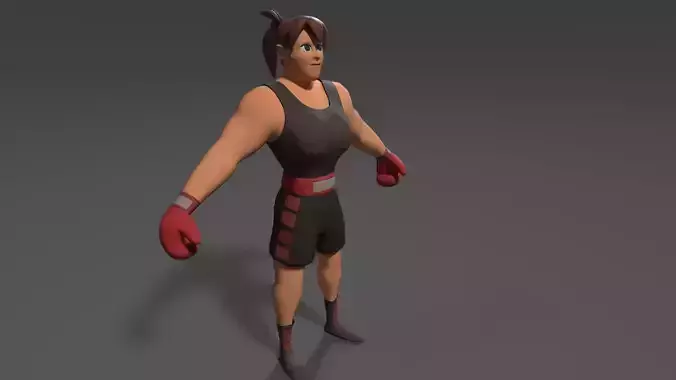 3D low poly character woman in boxing gear