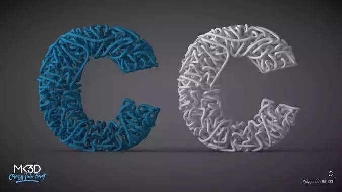 Crazy tube font - C 3D model
