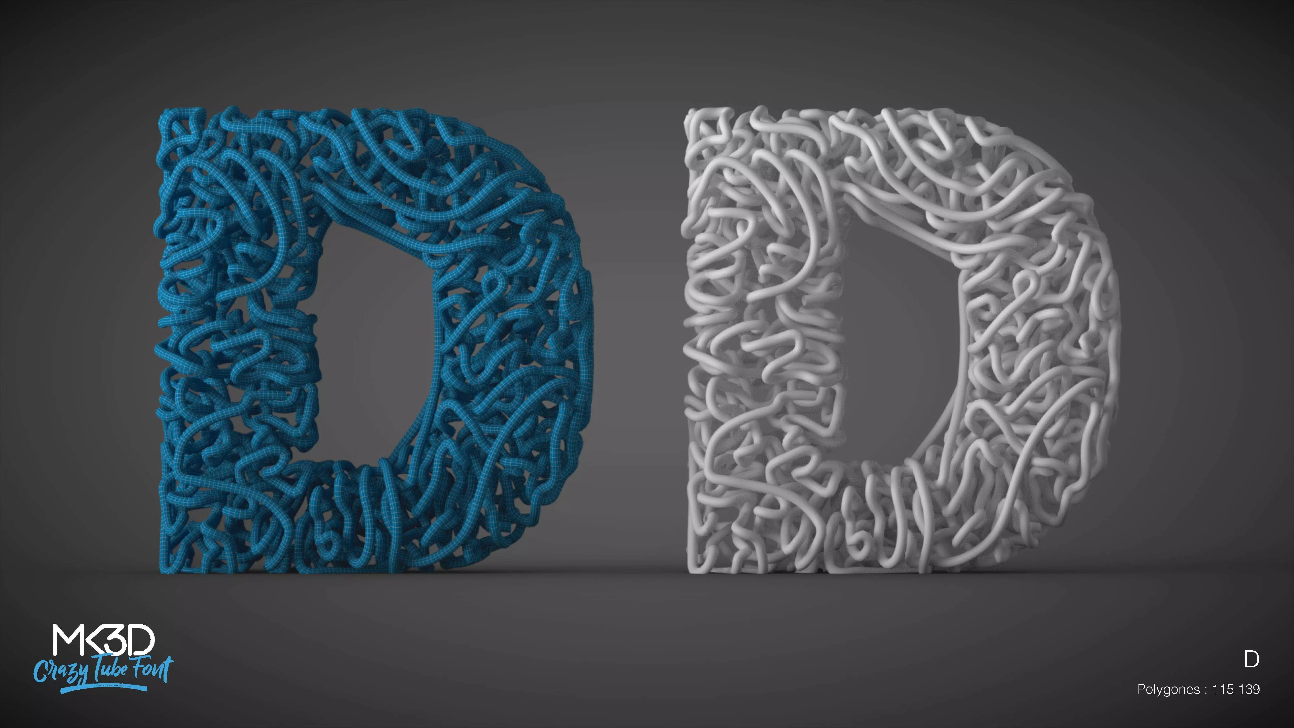 Crazy tube font - D 3D model_0