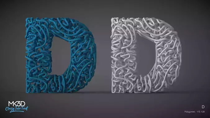 Crazy tube font - D 3D model
