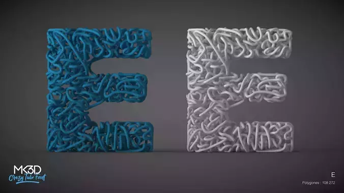 Crazy tube font - E 3D model