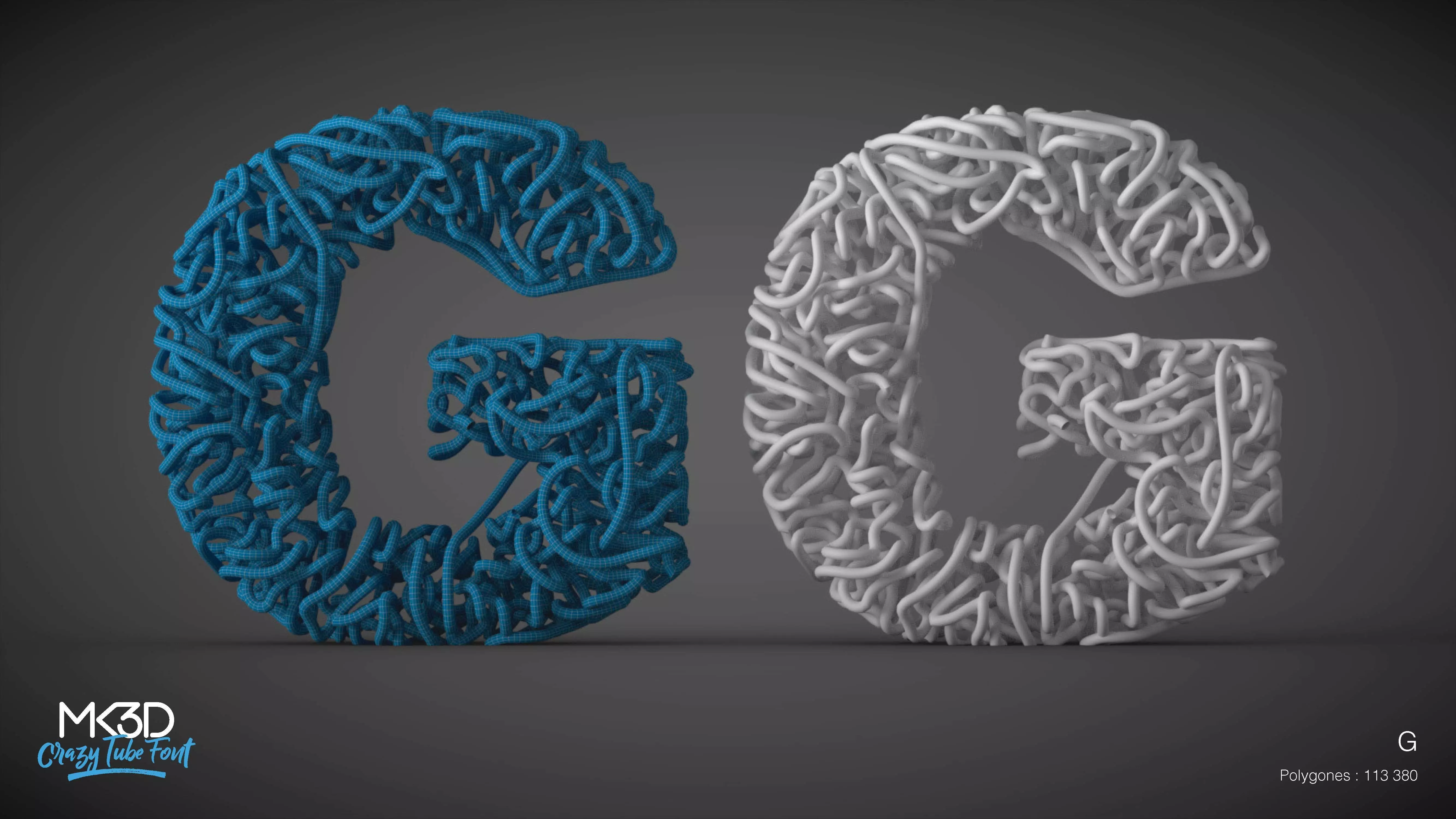 Crazy tube font - G 3D model_0