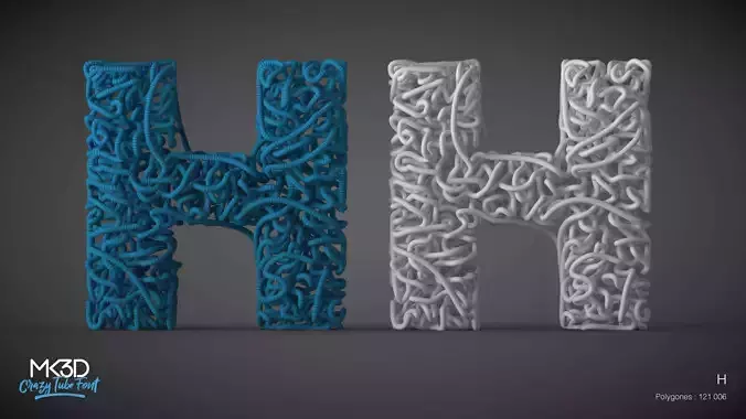 Crazy tube font - H 3D model