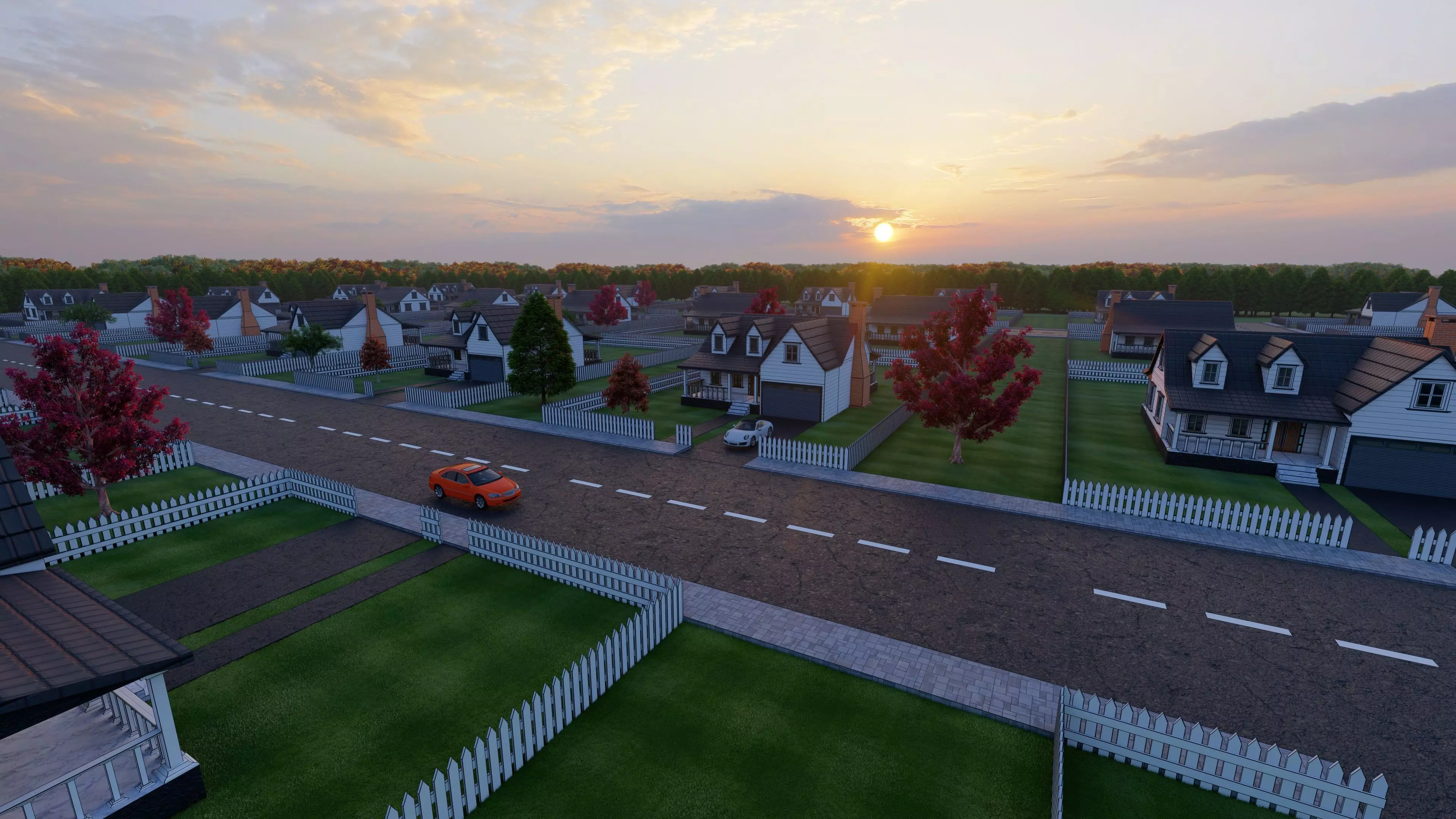 3D Neighborhood Model 7 residential at sunset 3D model_0