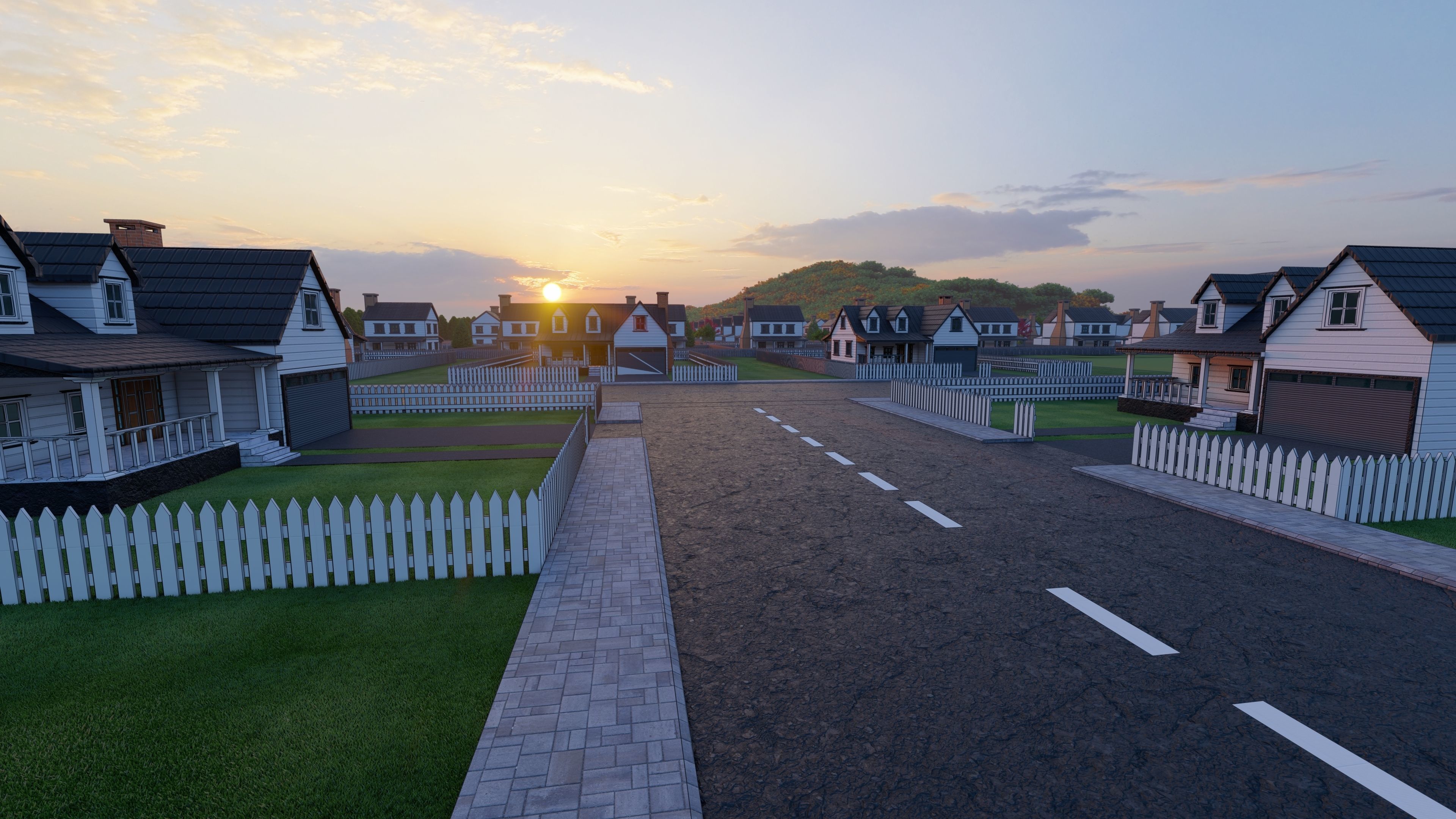 3D Neighborhood Model 7 residential at sunset 3D model_2