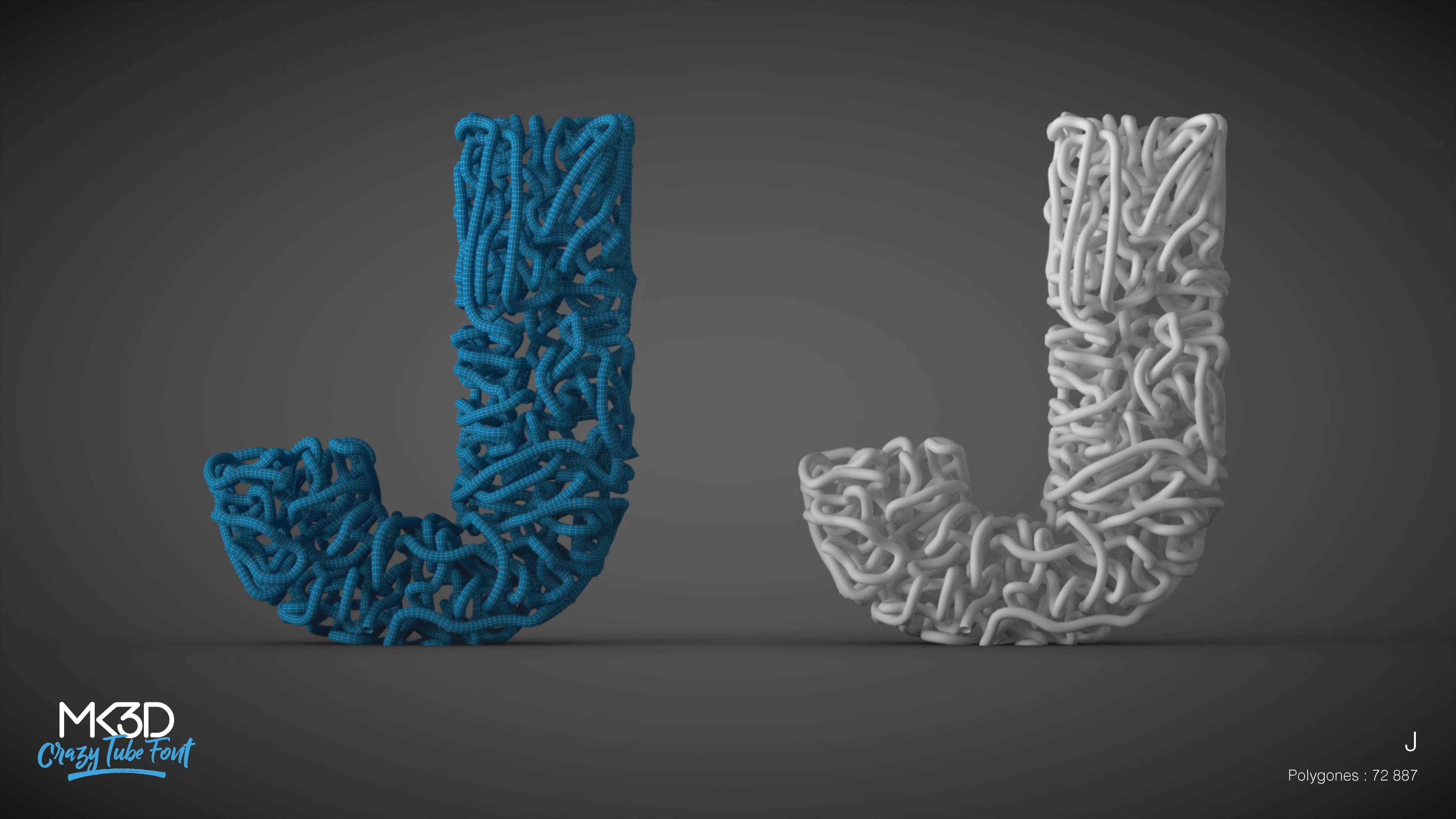 Crazy tube font - J 3D model_0