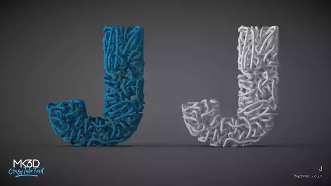 Crazy tube font - J 3D model