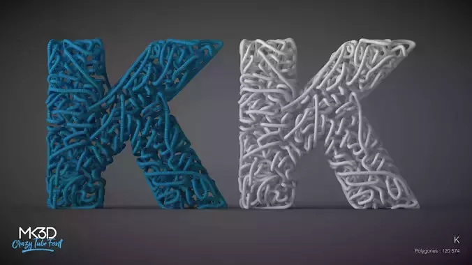 Crazy tube font - K 3D model
