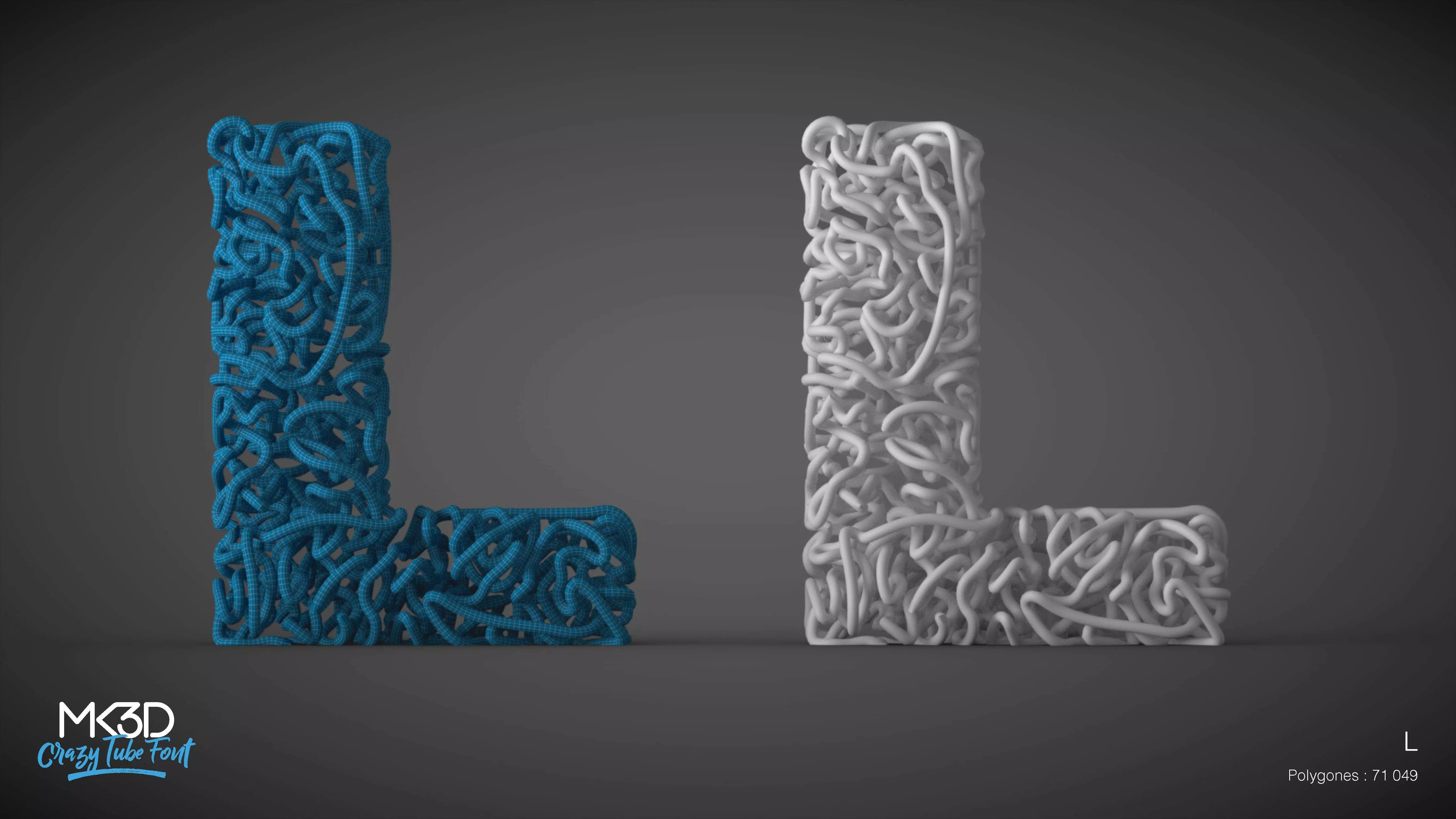 Crazy tube font - L 3D model_0