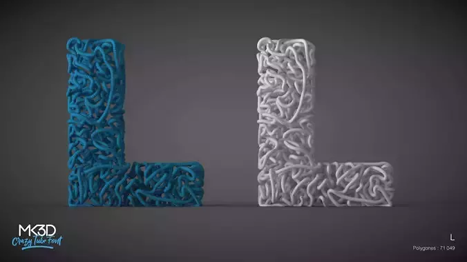 Crazy tube font - L 3D model