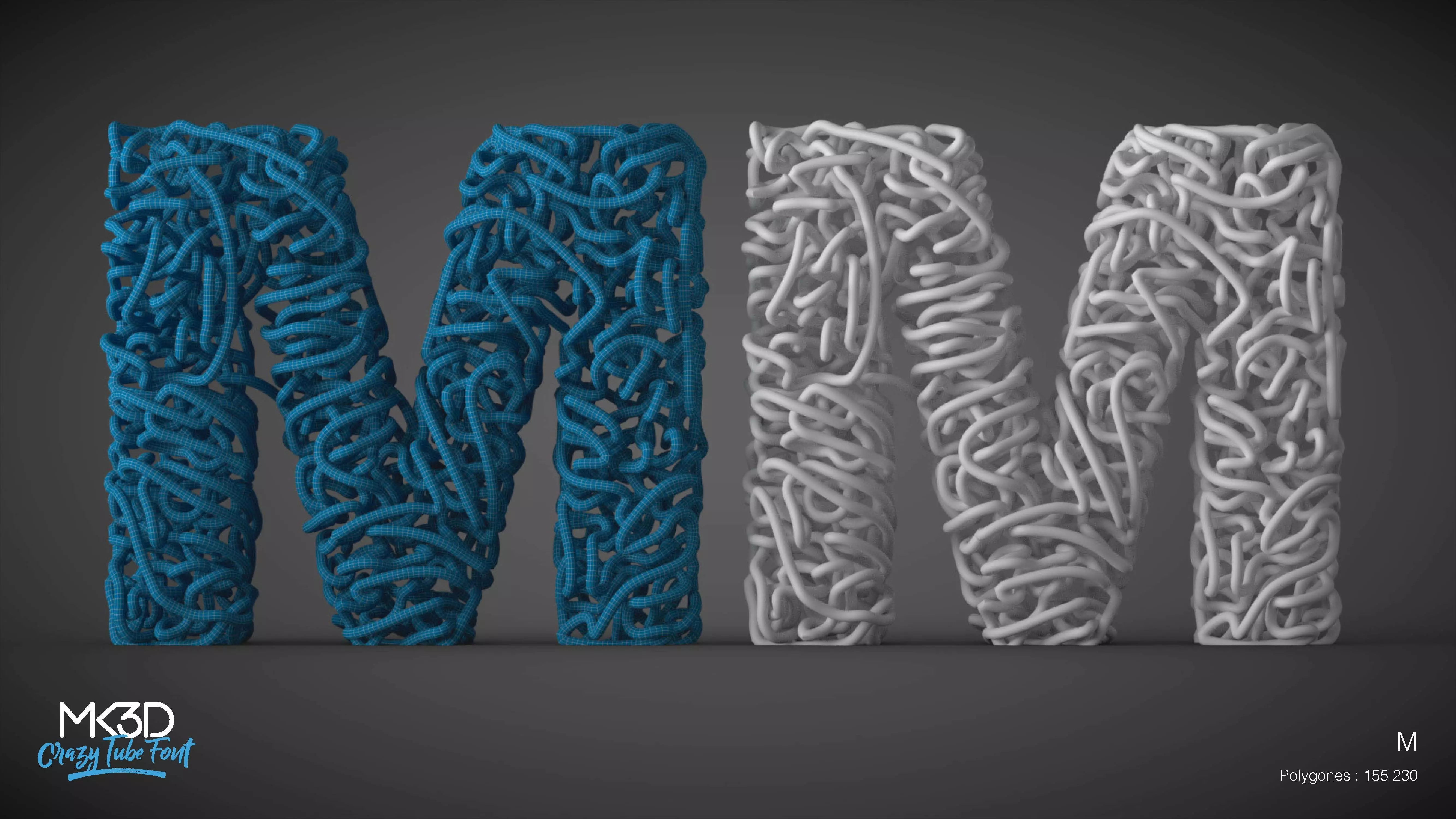 Crazy tube font - M 3D model_0