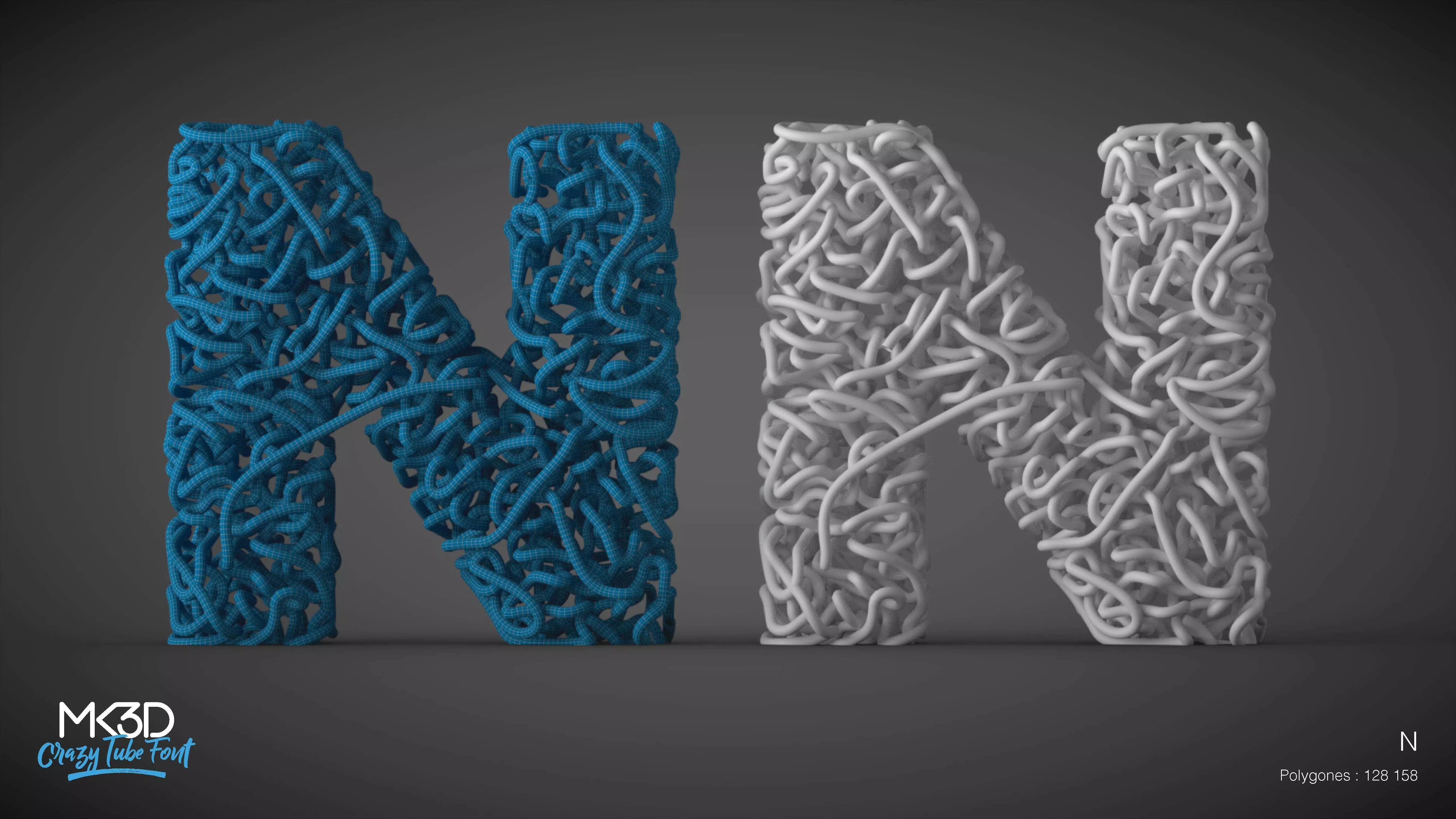 Crazy tube font - N 3D model_0