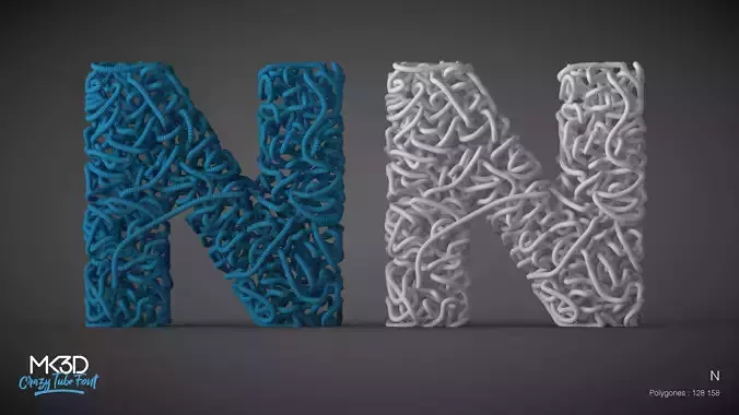 Crazy tube font - N 3D model