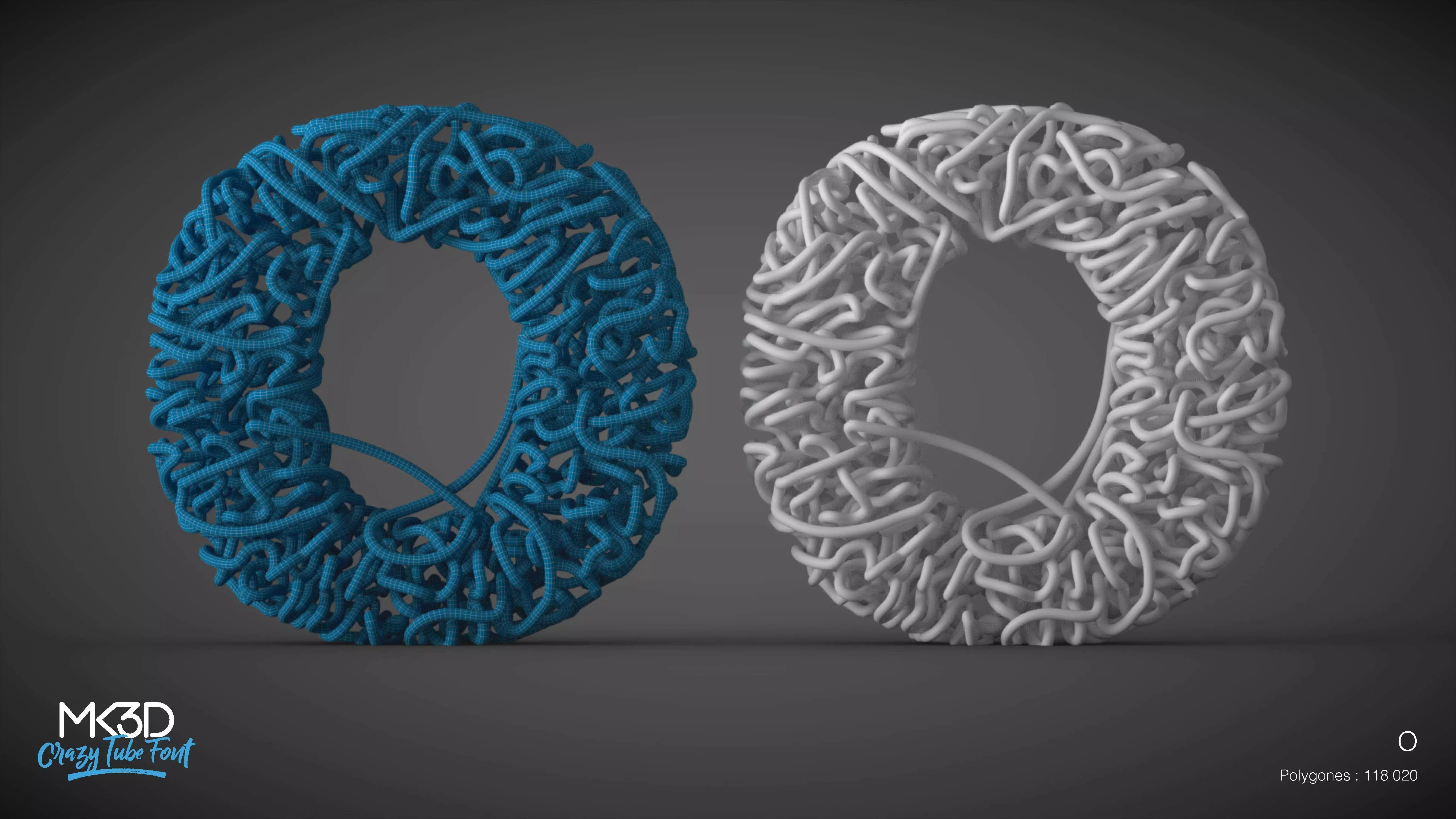Crazy tube font - O 3D model_0