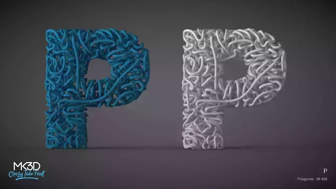 Crazy tube font - P 3D model