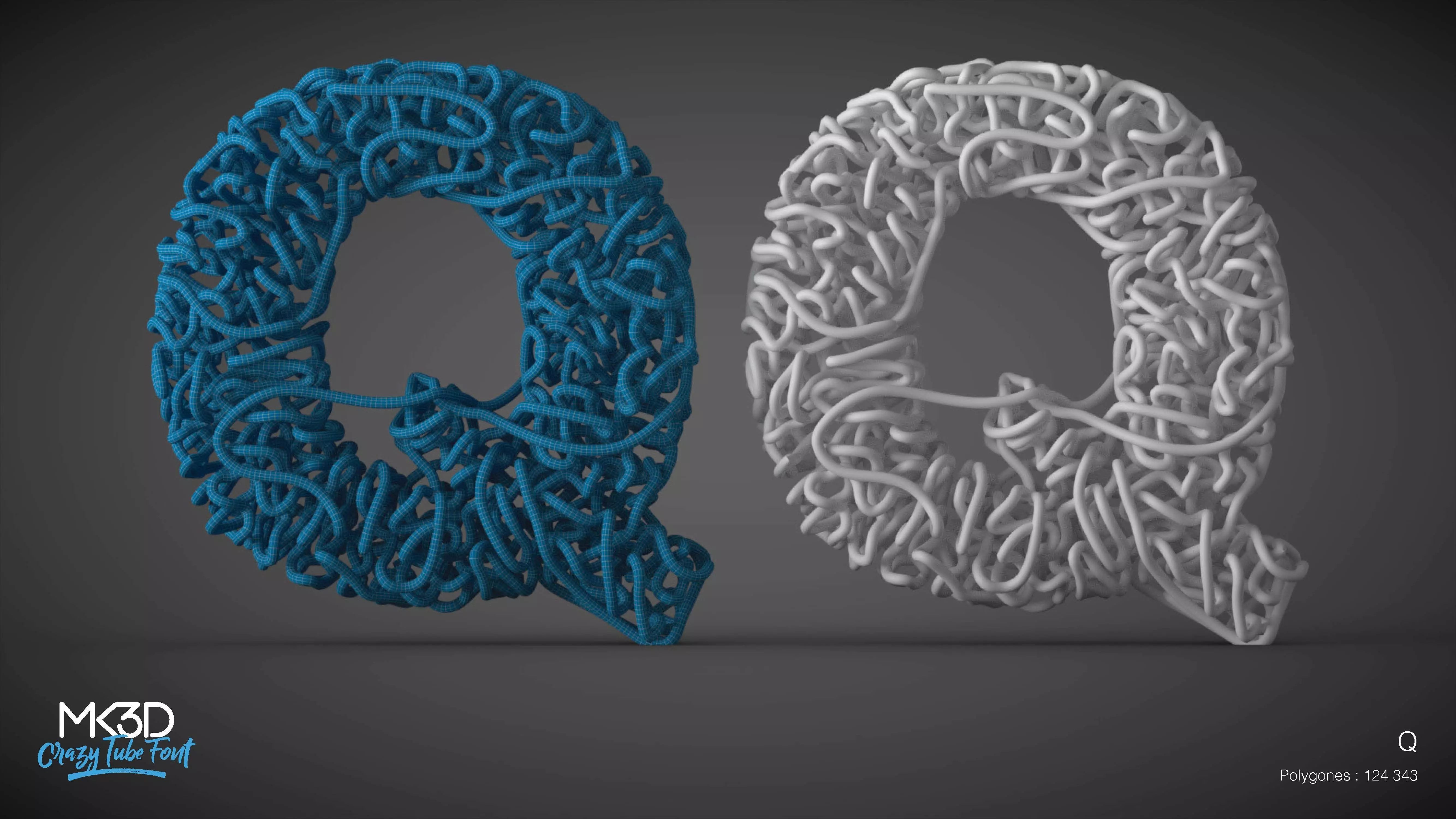 Crazy tube font - Q 3D model_0