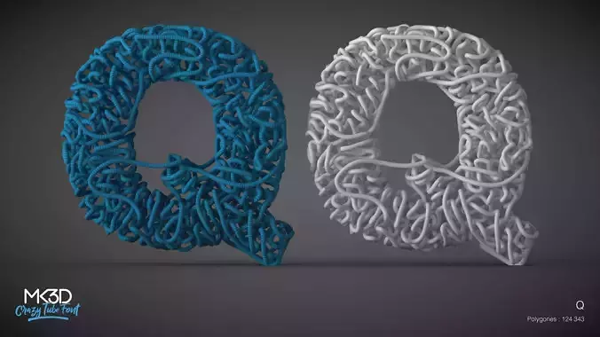 Crazy tube font - Q 3D model