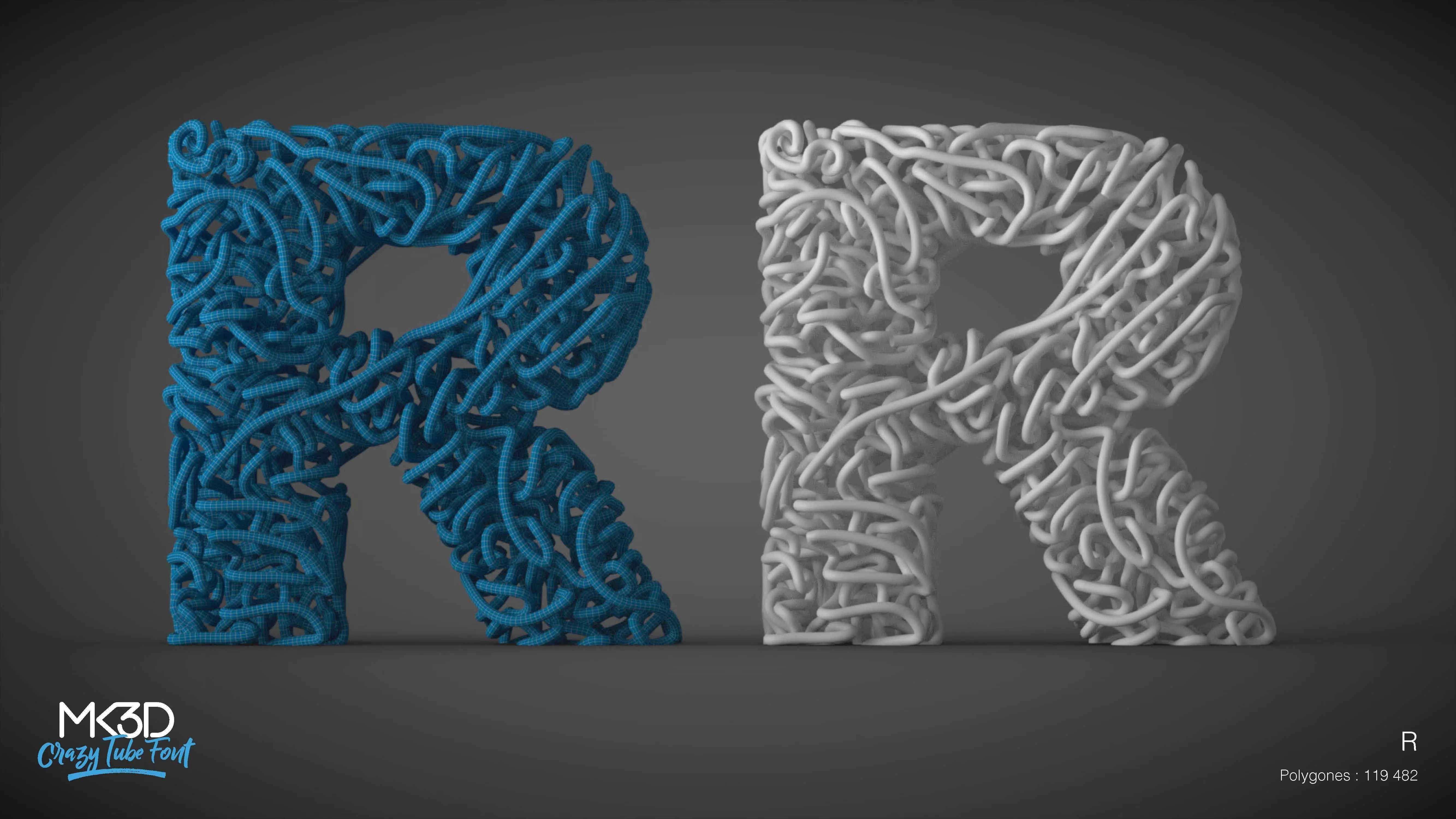 Crazy tube font - R 3D model_0