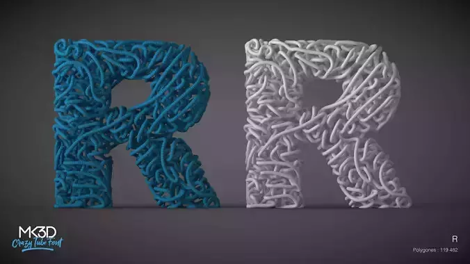 Crazy tube font - R 3D model