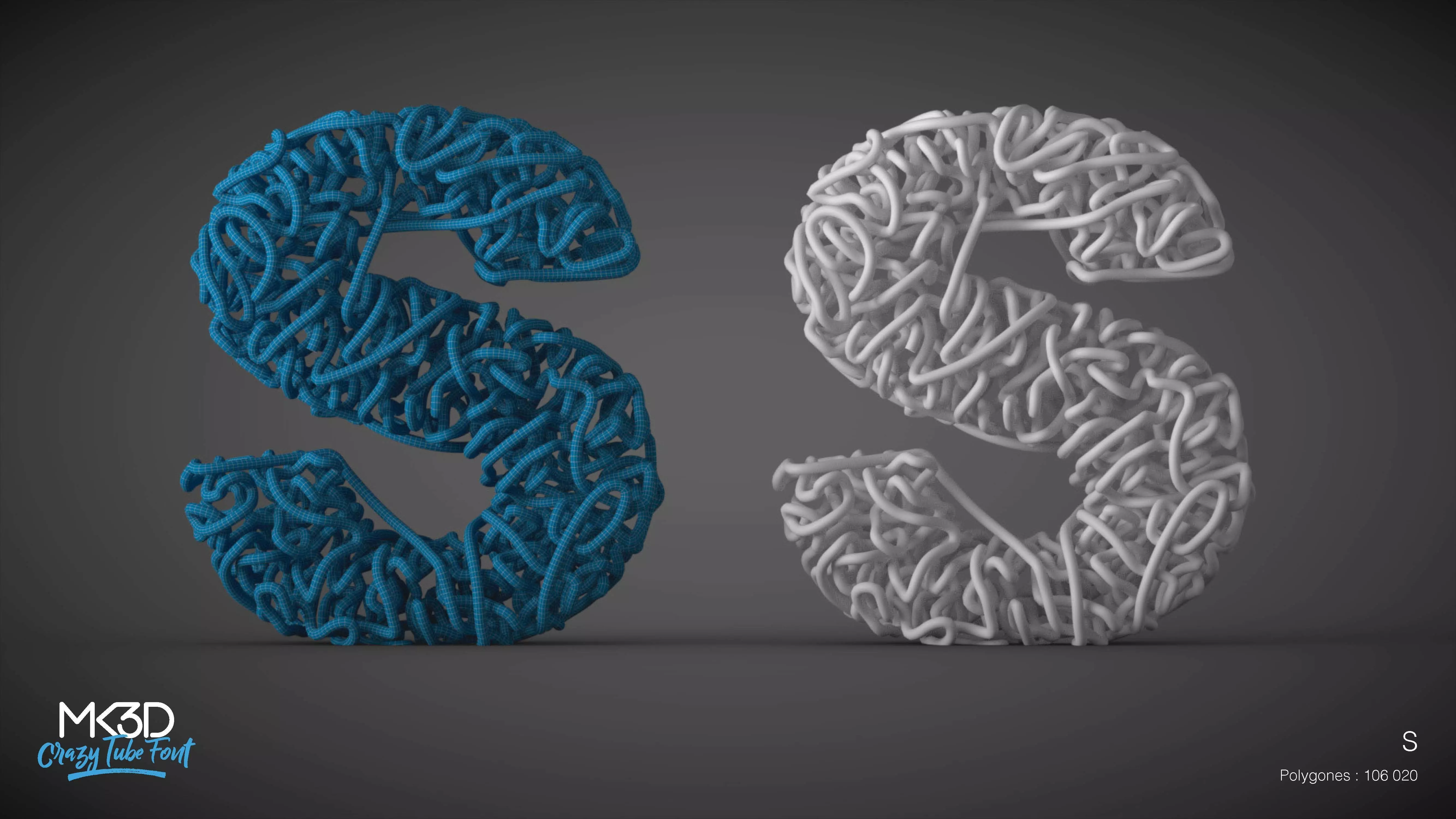 Crazy tube font - S 3D model_0